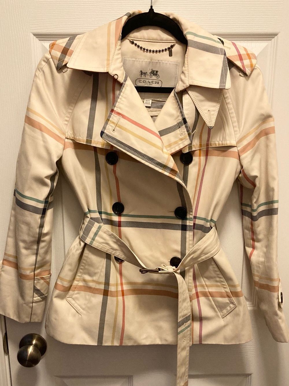 COACH Women’s Plaid Short Trench Coat - Size XS